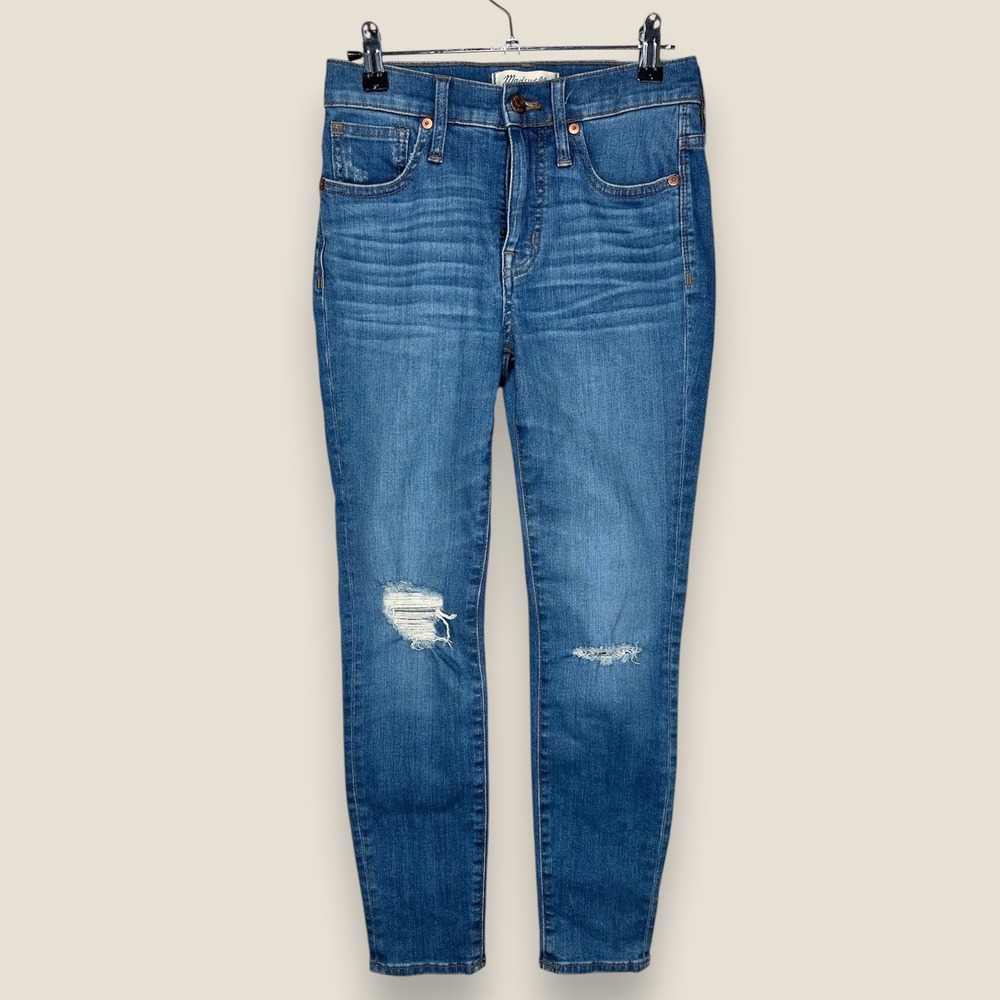 Madewell 9" High Rise Skinny Crop Jeans Blue Distressed Fair Trade Women Size 24